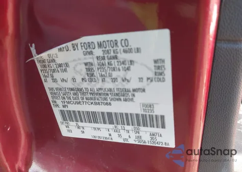 2012 Ford Escape Limited z USA, uszkodzony, nr VIN 1FMCU9E77CKB87088